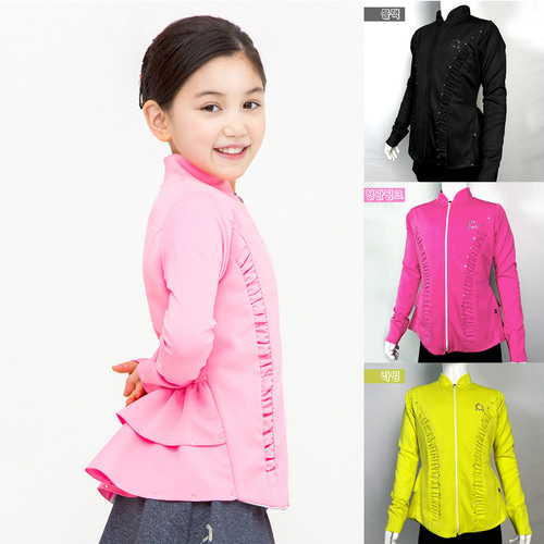 [QMI] JI04 side ruffle zip-up l figure jacket warm-up jacket girl&#039;s pink sportswear cubic zip-up